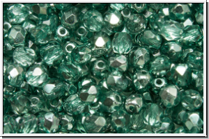 Bhm. Glasschliffperle, feuerpol., 4mm, crystal, trans., half apollo, seafoam, 50 Stk.