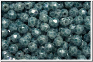 Bhm. Glasschliffperle, feuerpol., 4mm, white, op., blue marbled, 50 Stk.