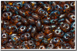 SD-10060-86805, SuperDuo Beads, topaz, trans., dk. picasso, 10g