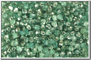 Bhm. Glasschliffperle, feuerpol., 3mm, crystal, trans., half apollo, seafoam, 50 Stk.