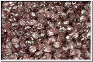 Bhm. Glasschliffperle, feuerpol., 3mm, crystal, trans., half apollo, pink, 50 Stk.