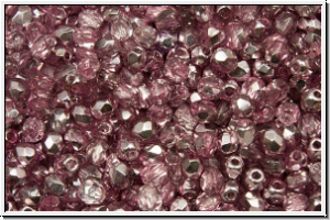 Bhm. Glasschliffperle, feuerpol., 3mm, crystal, trans., half apollo, lt. amethyst, 50 Stk.