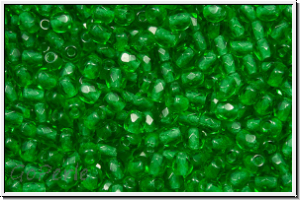 Bhm. Glasschliffperle, feuerpol., 3mm, emerald, trans., 50 Stk.