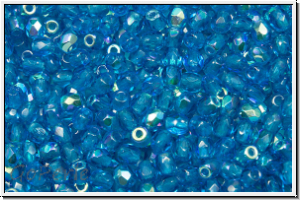 Bhm. Glasschliffperle, feuerpol., 3mm, capri blue, lt., trans., AB, 50 Stk.