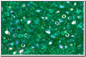 Bhm. Glasschliffperle, feuerpol., 3mm, emerald, lt., trans., AB, 50 Stk.