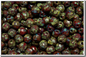 Bhm. Glasschliffperle, feuerpol., 4mm, red, coral, op., picasso, 50 Stk.