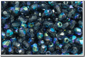 Bhm. Glasschliffperle, feuerpol., 4mm, montana, trans., AB, 50 Stk.