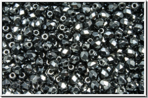 Bhm. Glasschliffperle, feuerpol., 3mm, black, op., full silver chrome, 50 Stk.