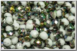 Bhm. Glasschliffperle, feuerpol., 4mm, white, op., half vitrail, 50 Stk.