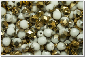 Bhm. Glasschliffperle, feuerpol., 4mm, white, op., half brass, 50 Stk.