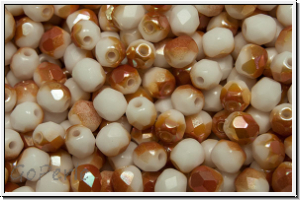 Bhm. Glasschliffperle, feuerpol., 4mm, white, op., half copper luster, 50 Stk.