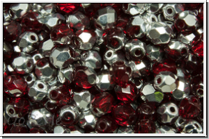 Bhm. Glasschliffperle, feuerpol., 4mm, siam, dk., trans., half silver, 50 Stk.