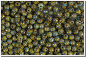 bhm. Glasperle, rund, 3mm, olivine, opaque, picasso, 50 Stk.