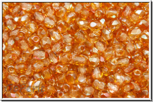 Bhm. Glasschliffperle, feuerpol., 3mm, crystal, trans., half copper luster, 50 Stk.