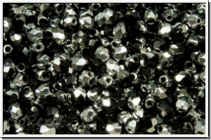 Bhm. Glasschliffperle, feuerpol., 3mm, black, op., half silver, 50 Stk.