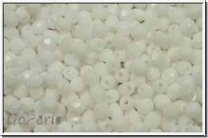 Bhm. Glasschliffperle, feuerpol., 3mm, white, alabaster, 50 Stk.