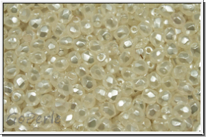 Bhm. Glasschliffperle, feuerpol., 3mm, crystal, trans., white pearl coated, 50 Stk.