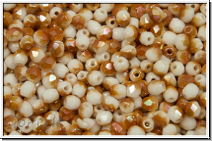 Bhm. Glasschliffperle, feuerpol., 3mm, white, op., half copper luster, 50 Stk.