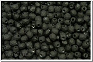 Bhm. Glasschliffperle, feuerpol., 3mm, black, op., matte, 50 Stk.