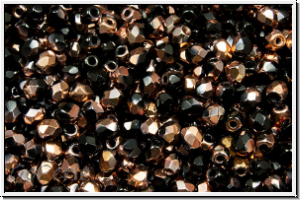 Bhm. Glasschliffperle, feuerpol., 3mm, black, op., half capri gold, 50 Stk.