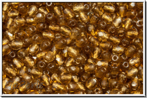 Bhm. Glasschliffperle, feuerpol., 3mm, topaz, sm., trans., bronze-ld., 50 Stk.