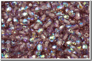 Bhm. Glasschliffperle, feuerpol., 3mm, amethyst, med., trans., AB, 50 Stk.