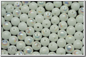 bhm. Glasperle, rund, 6mm, white, op., AB, 25 Stk.