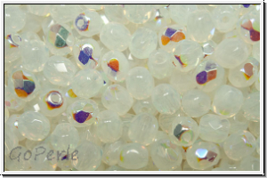 Bhm. Glasschliffperle, feuerpol., 4mm, white, opal, AB, 50 Stk.