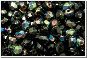 Bhm. Glasschliffperle, feuerpol., 4mm, black, op., half vitrail, 50 Stk.