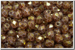 Bhm. Glasschliffperle, feuerpol., 4mm, white, opal, copper gold marbled, 50 Stk.