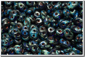 SD-30090-86805, SuperDuo Beads, cobalt, trans., dk. picasso, 10g