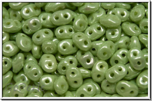 SD-03000-14457, SuperDuo Beads, white, op., lt. green marbled, 10g