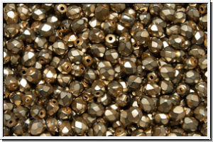 Bhm. Glasschliffperle, feuerpol., 3mm, black, op., heavy metal lt. bronze, 50 Stk.