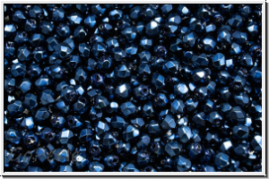 Bhm. Glasschliffperle, feuerpol., 3mm, black, op., heavy metal navy blue, 50 Stk.