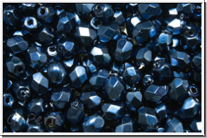 Bhm. Glasschliffperle, feuerpol., 4mm, black, op., heavy metal navy blue, 50 Stk.