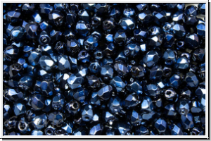 Bhm. Glasschliffperle, feuerpol., 3mm, black, op., heavy metal dk. blue, 50 Stk.