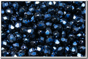 Bhm. Glasschliffperle, feuerpol., 4mm, black, op., heavy metal dark blue, 50 Stk.