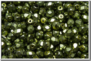 Bhm. Glasschliffperle, feuerpol., 4mm, black, op., heavy metal olivine, 50 Stk.