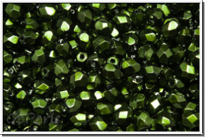 Bhm. Glasschliffperle, feuerpol., 4mm, black, op.,  heavy metal, hunter green, 50 Stk.