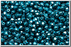 Bhm. Glasschliffperle, feuerpol., 3mm, black, op., heavy metal teal, 50 Stk.