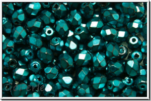 Bhm. Glasschliffperle, feuerpol., 4mm, black, op., heavy metal teal, 50 Stk.