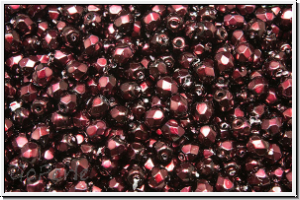 Bhm. Glasschliffperle, feuerpol., 3mm, black, op., heavy metal burgundy, 50 Stk.