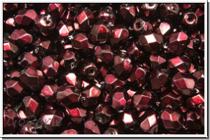 Bhm. Glasschliffperle, feuerpol., 4mm, black, op., heavy metal burgundy, 50 Stk.