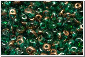 SD-50720-14215, SuperDuo Beads, emerald, trans., half copper, 10g