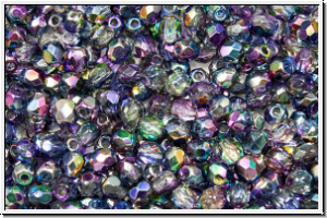 Bhm. Glasschliffperle, feuerpol., 3mm, crystal, trans., magic blue/purple, 50 Stk.