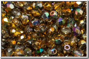 Bhm. Glasschliffperle, feuerpol., 4mm, crystal, trans., magic copper, 50 Stk.