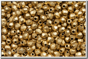 Bhm. Glasschliffperle, feuerpol., 3mm, gold, met., satin, 50 Stk.