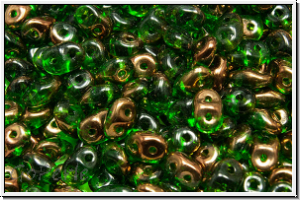 SD-50050-14215, SuperDuo Beads, green, trans., half copper, 10g