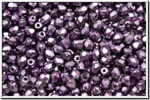 Bhm. Glasschliffperle, feuerpol., 3mm, black, op., heavy metal dk. magenta, 50 Stk.