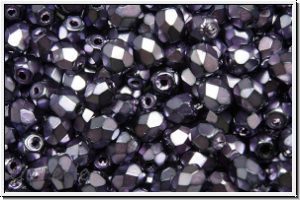 Bhm. Glasschliffperle, feuerpol., 4mm, black, op., heavy metal purple, 50 Stk.